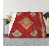 Vintage Turkish Kilim Blankets Warm Flannel Bohemian Geometric Diamond Tribal Ethnic Art Throw Blanket for Bed Travel Rug Piece