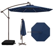 Sombrilla Terraza Exterior con Base, 3x3 con 40 Luces LED, Sombrilla Jardin Inclinable con Manivela, Patio, Jardín, Terraza, Piscina, Playa
