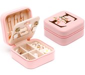 With Mirror PU Leather Jewelry Storage Box Pink Alphabet Flowers Jewelry  Box Portable Accessories Storage Box for Business Trip