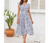 Women Midi Dress Bohemia Vintage Split Plus Size Beachwear Tunic Skirt Rayon Sleeveless V neck Spring Summer  blue green