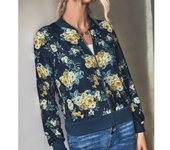 Chaqueta Bomber elegante con cremallera para mujer, chaqueta con estampado Floral, ropa de oficina, abrigo ajustado Retro