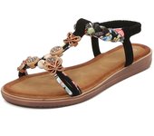 GASL- Sandalias Mujer Tallas Grandes Boho Verano 2025 - Plano con Detalles de Madera, Dedo Descubierto y Transpirable