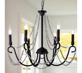 Vintage Lámpara de Araña de Metal Iluminación Estilo Vela Colgante Luz Alta Ajustable Cadena de Metal para Granja Comedor Cocina Isla Vestíbulo Negro 6 Luces