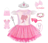Barbi carnaval disfraces de Navidad niñas princesa vestido rosa vestidos de fiesta de cumpleaños manga voladora Halloween Cosplay ropa para niños