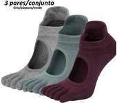 Ladies Breathable Yoga Socks with Grips Non-Slip Five Finger Pilates Socks for Women Backless Ballet Dance Fitness Toe Socks
