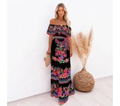 2025 primavera y verano nuevos vestidos de las mujeres, un hombro, impreso vestidos largos swing grande