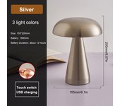 Lámpara de Noche con LED Recargable por USB de Mushroom Decoración de Habitación Lámpara de Mesa con 3 Colores Regulable