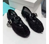 Women's Summer Ballet Flat Shoes Single Height Increasing Full Dia Fishnet Design Solid Pattern One Strap Belt Buckle