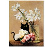 Abstract Monet Garden Landscape Canvas Painting Sunflower Flower Black Cat Poster Print Picture Living Room Aesthetic Home Decor