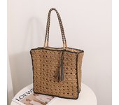 Square Tassel One-Shoulder Straw Woven Bag Small Fresh Hollow Handmade Straw Woven Bag Women's Beach Vacation Beach Bag