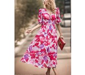 2025 vestido de verano cintura temperamento cintura con cuello en V impreso vestido largo mujer