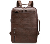 Mochilas de negocios impermeables para hombre, bolso para portátil de cuero PU, gran capacidad, carga USB, bolsa de viaje a la moda