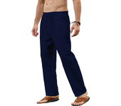 Pantalones de lino y algodón para hombre, pantalón holgado informal, transpirable, Color sólido, con cordón, para Yoga