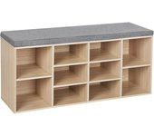 Banco Zapatero, Zapatero con Asiento, con Cojín y 10 Compartimientos, Estantes Ajustables, para Entrada, Sala de Estar, 30 x 104 x 48 cm, Blanco y Gris LHS10WT
