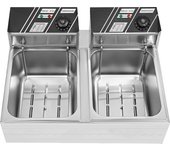 Freidora doble de 12 litros, de acero inoxidable, eléctrica, con 2 cestas y tapas para patatas fritas, pollo, restaurante, cocina en casa