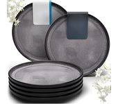 ‎26 x 26 x 2 cm Juego de 6 Platos Grandes de Gres - Elegantes Platos para Comida, Apto para Lavavajillas y Microondas - Set de Vajilla para 6 Personas - Pure Living en gris oscuro