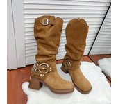 Botas con hebilla de cinturón Botas de vaquero de tacón alto de tacón grueso para mujer Botas de caballero esmeriladas