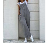 Summer Women Cotton en Jumpsuit Fashion Sleeveless Wide Leg Dungarees Solid Long Rompers Comfortable Casual Playsuit