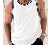 Camiseta sin mangas de punto con patrón de rayas de color sólido para hombre, con cuello y puños estampados con patrón de rayas