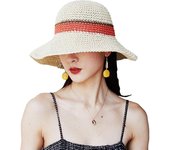 Sombrero de Sol de moda para Mujer, Gorra de paja de Verano para Mujer, ajustable, Panamá Fedora, ALA Ancha, UPF 50, Sombrero de Playa de paja plegable.