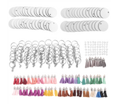 240 Pieces Sublimation Blanks Keychain Set Round Key Rings Sublimation Ornament Blanks Heat Transfer Keychain Tassels