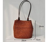 Round Straw Beach Bag Vintage Handmade Woven Shoulder Bag Raffia Circle Rattan Bags Bohemian Summer Vacation Casual Bags