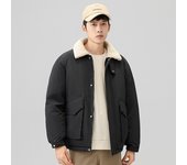 Chaqueta de herramientas para hombre, corta engrosada 2025 invierno, nuevo estilo de Hong Kong, chaqueta al aire libre con cuello de cordero, ropa para hombre