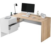 Escritorio con Cajonera, Mesa de Oficina Acabado en Blanco Artik y Roble Cananadian, Medidas: 145 cm (Largo) x 102 cm (Fondo) x 73 cm (Alto)