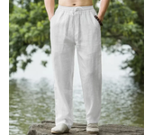 Pantalones de playa para hombre, ropa de calle de algodón y lino, pantalones de chándal casuales, pantalones largos sueltos de v