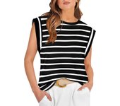 Camiseta casual para mujer con mangas tapadas Elegante camiseta sin mangas suelta a rayas
