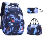 School Backpacks for Primary School Boys Set of 3 Nylon Backpack for Teenagers Lunch Bag Pencil Case