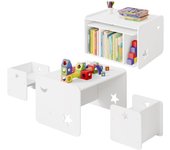 Juego de Mesa y Sillas Infantiles, Mesa con 2 Taburetes para Niños, Mesa Blanca Infantil con Sillas para Guardería, Sala de Juegos, Jardín de Infancia, Blanco