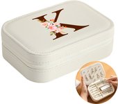 Initial Floral Letter Jewelry Box Jewelry Storage Box Portable Zipper Jewelry Box Pu Leather Ring Earrings Necklace Storage Box