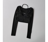 Fake Two-piece Yoga Suit, Long Sleeved Open Navel Sports Top, Women's Fast Drying and Slimming Running Training Fiess Suit