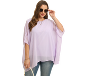 Womens Plus Size Batwing Sleeve Summer Spring Elegant Cape Blouse V-neck Flowy Loose Casual Chiffon Blouse Tunic Top For Jeans