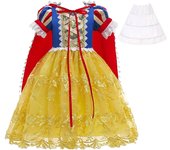 Fantasia Girl Cosplay Puff Sleeve Lace Flower Snow White Princess Dress With Cape Halloween Fancy Fairy Kids Birthday Party Gown