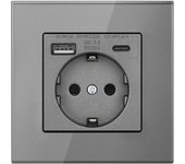 toma corriente pared, usb Tipo C Carga rápida 20W, Paneles de vidrio templado 86mm*86mm