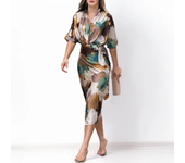 Summer Casual Women's Long Dress, Office Use, V-Shaped Sleeves Collar, Waist Length Belt, Party Dress With Opening And Bow Comfortable Fashionable