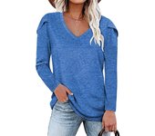 Casual long sleeved T-shirt with petal collar, women, suitable for spring and autumn