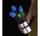 Portable Realistic Artificial Tulip Bouquet PU Simulation Tulip Flower with Bucket Fake Flower Bunch Car Mounted Ornaments