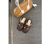 Fabric Rubber Buckle Strap Hoof Heels Low Sandals Woman Leather Low-heeled Slides Ho