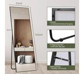 Full Body Mirror Floor Mirrors Full Length Mirror 162x53cm Rectangle Free Standing Wall Mounted Leaning Hanging, Black/Gold