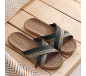 Zapatillas de lino con punta abierta para Hombre, zapatos planos de playa, sandalias de goma empalmadas a rayas