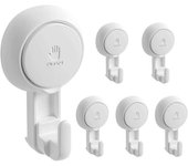Juego de 6 Ganchos Ventosa de Plástico Gancho Succión de Pared Fuerte Colgador Ventosa, Percha Ventosa Baño/Toallero Ventosa para Albornoz Abrigo Corona, Perchero de Cocina Baño 5KG Blanco