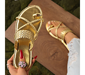 Gold Braided Cross Strap Flat Sandals for Women Roman Style Ring Toe Summer Slippers Woman Lightweight Outdoor Beach Slides 2025