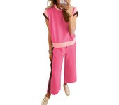 2025 Tendencia de verano Traje casual Contraste de tres mangas Top Pantalones de siete puntos Conjunto de dos piezas Mujeres