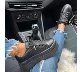 Women Leather Platform Shoes Fashion Solid Color Chunky Heel Sneakers Casual Flat Sports Shoes Designer Shoes Zapatillas Mujer