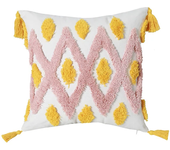 1Pc Pink Diamond Grid Tufted Throw Pillow Covers, Decorative Cushion Cases with Tassels for Couch Sofa Bedroom Living Room