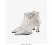French fashion pointed mesh fine heel high heel cool boots women's European and American rear zipper breathable fashion sandals women's Heels