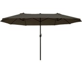Sombrilla Parasol Doble para Jardín 4,55x2,65x2,38 m Sombrilla Gigante Anti UV con Manivela para Exterior Patio Terraza Piscina Color Gris